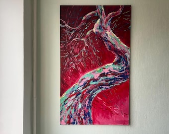 Large Original Abstract Painting, Red Wall Art, Modern Expressionist Canvas, Bold Textured Artwork