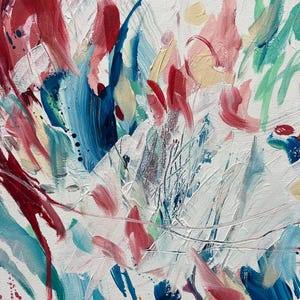 Origineel abstract acrylschilderij, verticale canvaskunst, kleurrijk expressionistisch 50 x 70 cm afbeelding 6