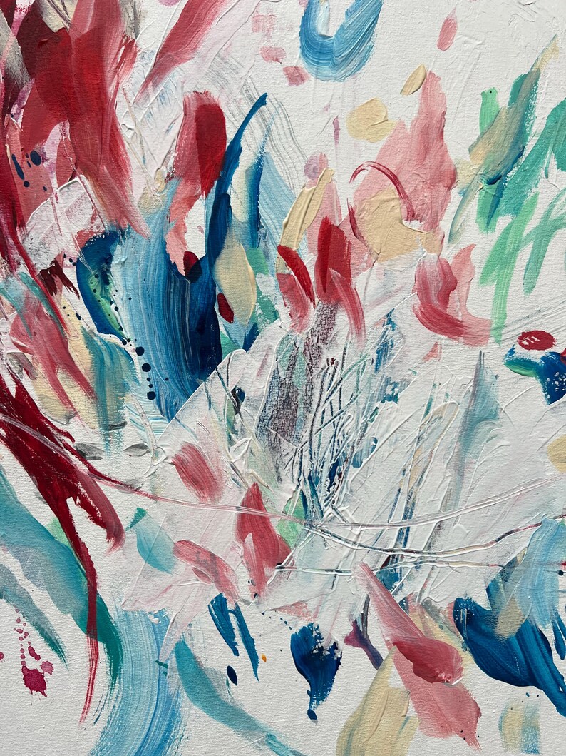 Origineel abstract acrylschilderij, verticale canvaskunst, kleurrijk expressionistisch 50 x 70 cm afbeelding 6