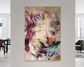 Large Original Abstract Painting, Neutral Wall Art, Modern Expressionist Canvas, Bold Textured Artwork