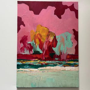 Pintura abstracta original, arte mural moderno, lienzo texturizado, obra de arte contemporánea y colorida. imagen 1
