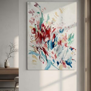 Origineel abstract acrylschilderij, verticale canvaskunst, kleurrijk expressionistisch 50 x 70 cm afbeelding 1