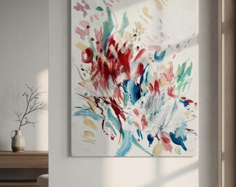 Original Abstract Acrylic Painting, Vertical Canvas Art, Colorful Expressionist 50x70cm