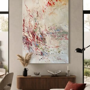 Original Abstract Acrylic Painting, Neutral Pink Red Textured Canvas (31.5 x 47.2 in) image 4