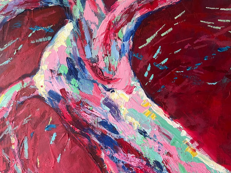 Large Original Abstract Painting, Red Wall Art, Modern Expressionist Canvas, Bold Textured Artwork image 5