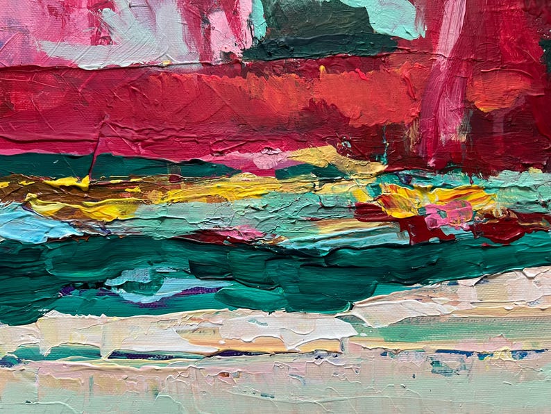 Pintura abstracta original, arte mural moderno, lienzo texturizado, obra de arte contemporánea y colorida. imagen 9
