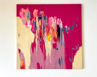Original Abstract Acrylic Painting, Textured Pink Canvas Art, Contemporary Statement Piece