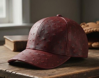 Deep Red Ostrich Leather Baseball Cap – Exotic Full Quill Streetwear Hat
