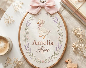Personalized Heirloom Newborn Keepsake, Cottagecore Mother Goose Room Art, Classic Literature Baby Reveal Prop, Amelia Rose Custom Sign