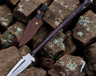 Hand Forged Viking Spear | 25 Inch Hunting Spear with Leather Sheath | Rosewood Handle | Fantasy Collectible | Home Decor Gift for Him