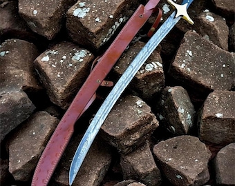 Hand Forged Damascus Steel Turkish Sword | Ottoman Style Curved Blade | Sword Replica With Sheath | Handmade Collectible Gift For Him