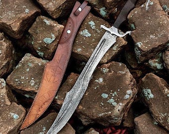 Hand Forged Damascus Steel Shashka Inspired Sword | 28" Damascus Blade with Sheath | Decorative Collectible | Personalized Gift for Him