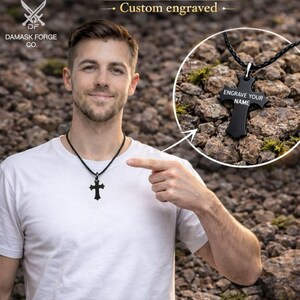 Hand Forged Damascus Steel Athame Dagger | Ritual and Fantasy Collectible Knife with Sheath | Engraved Anniversary Home Décor Gift for Him image 3