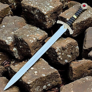 Hand Forged Goldryn Sword | Throne of Glass Inspired | Medieval Fantasy Sword with Sheath | Ruby Pommel | Collectible Gift & Display Decor