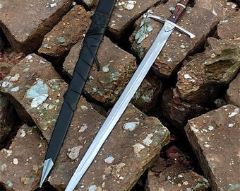 Hand Forged Medieval Longsword | Carbon Steel Blade | Leather Scabbard | Historical Collector Sword | Fantasy Display Gift | Groomsmen Gift