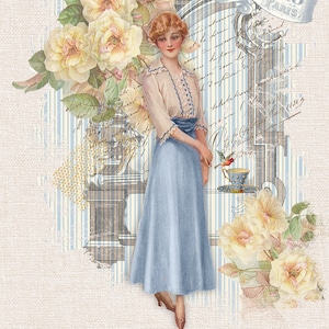 Victorian Edwardian Lady Shabby Chic Printable Transfer Digital Sheets Print on Fabric Paper Iron On Transfer Frameable Art Pillows 1406S