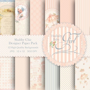 Shabby Chic, Baby Girl, Digital Paper Pack, Scrapbooking, Clipart, Instant Download, Children, Vintage, Printable, Toile Background 8010