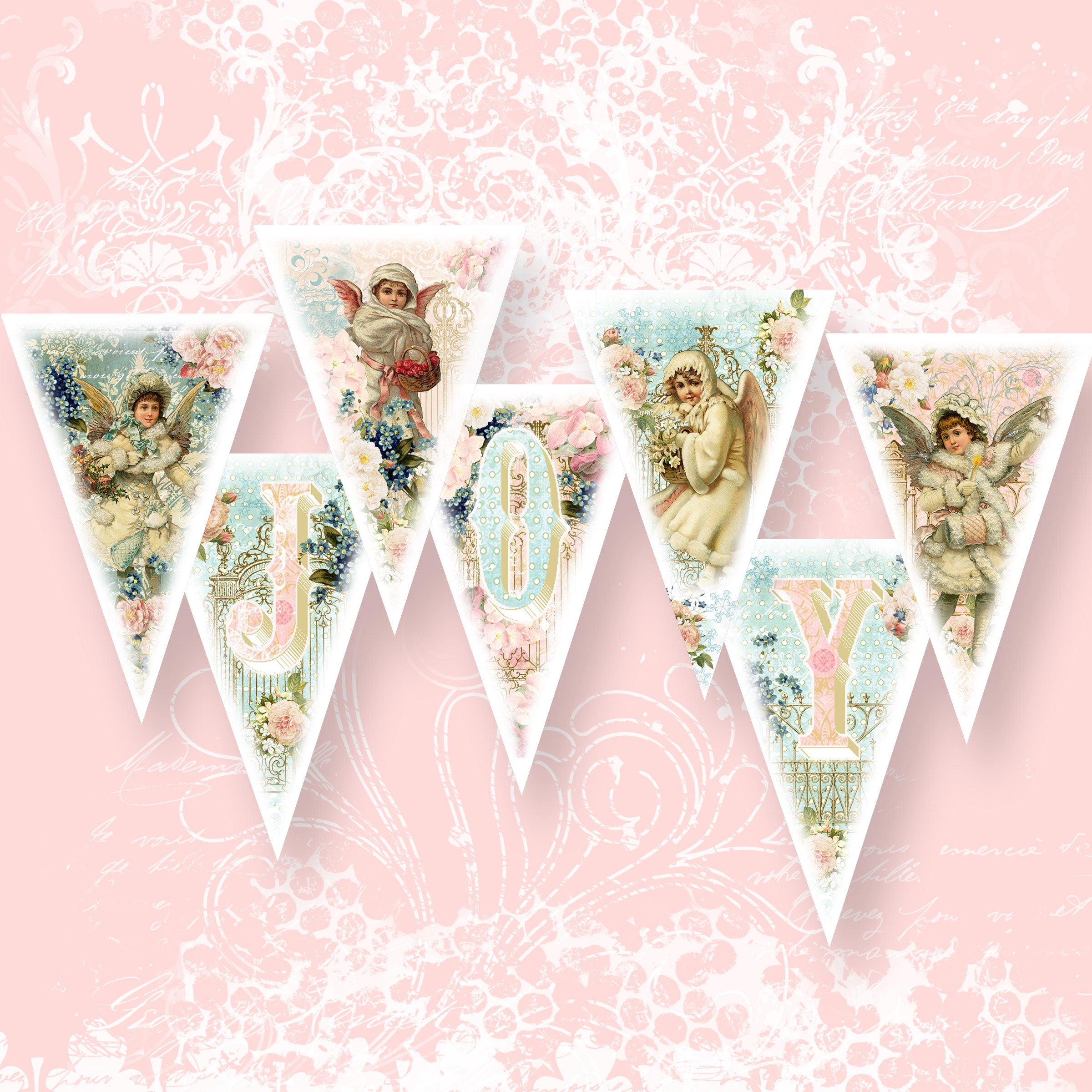 Printable Christmas Angel Shabby Chic Banner Party Banner Paper