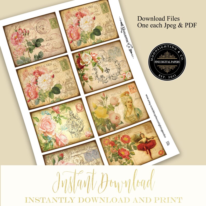 ATC ROSE POSTCARDS Aceo Digital Download Printable Collage Sheet Cards ...