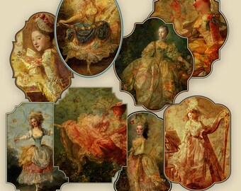 Vintage French Ladies Tags Digital Collage Sheet Instant Download Paper Crafts Printable Collage Sheet Cards Gift Tags Scrapbooking 509t