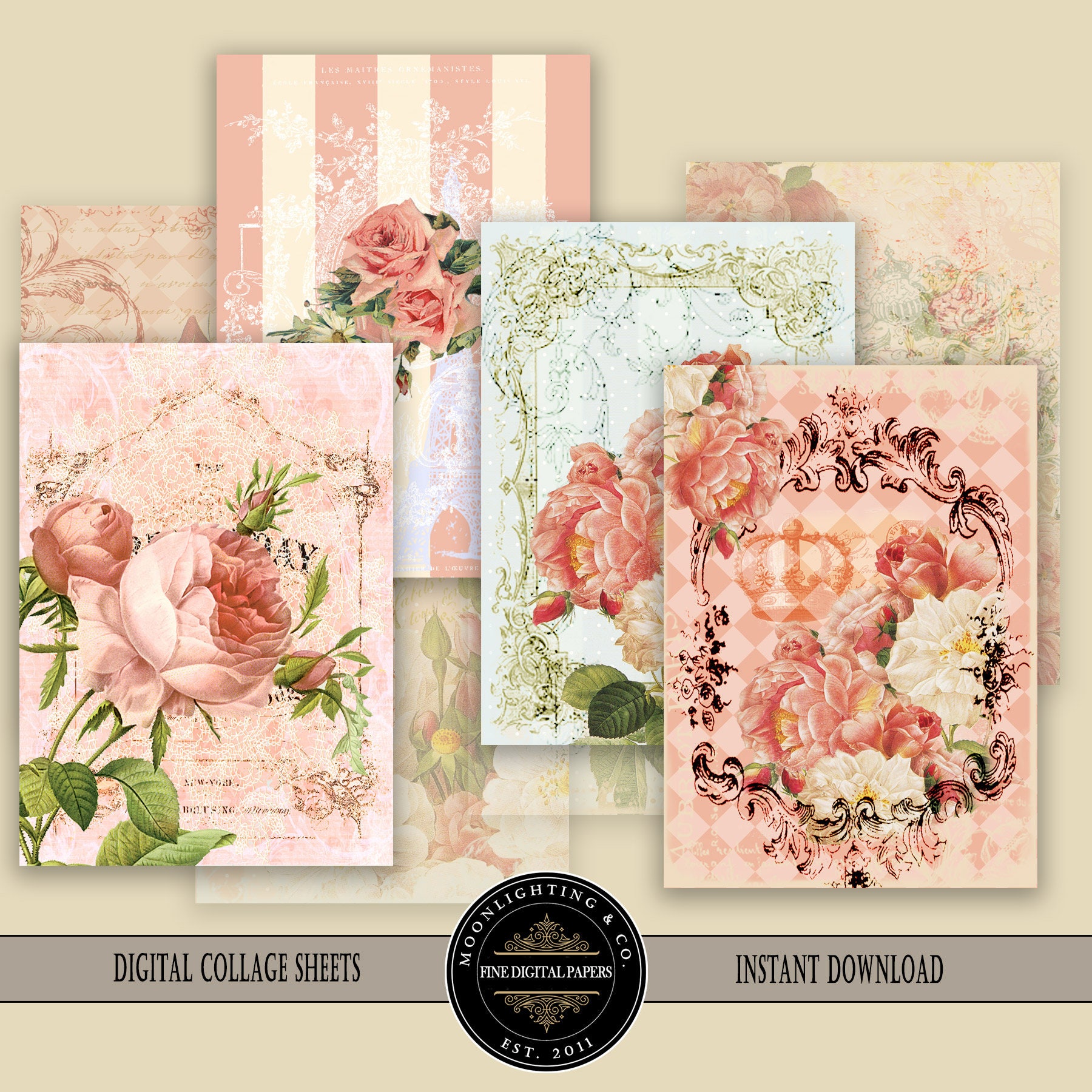 ATC DIGITAL COLLAGE Sheet French Flowers Roses Aceo Instant | Etsy
