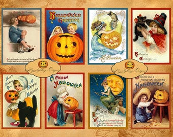 Halloween, Digital Collage Sheet, Halloween Cards, Digital Cards, Printable, Download, Image, ATC ACEO Card 542a
