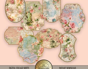 Vintage Shabby Tags Flower Digital Collage Sheet Instant Download Paper Crafts Printable Collage Sheet Cards Gift Tags Scrapbooking 512t