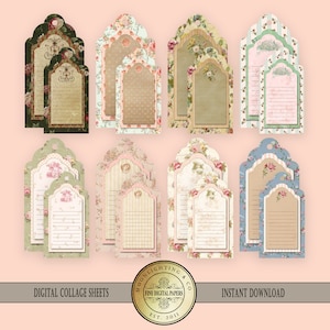 Vintage Flower Tags Printable Victorian Shabby Chic Tags Digital Collage Sheet Hang Tags Digital Gift Tags Scrapbooking