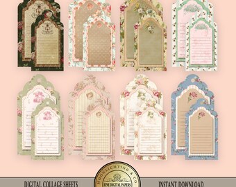 Vintage Flower Tags Printable Victorian Shabby Chic Tags Digital Collage Sheet Hang Tags Digital Gift Tags Scrapbooking
