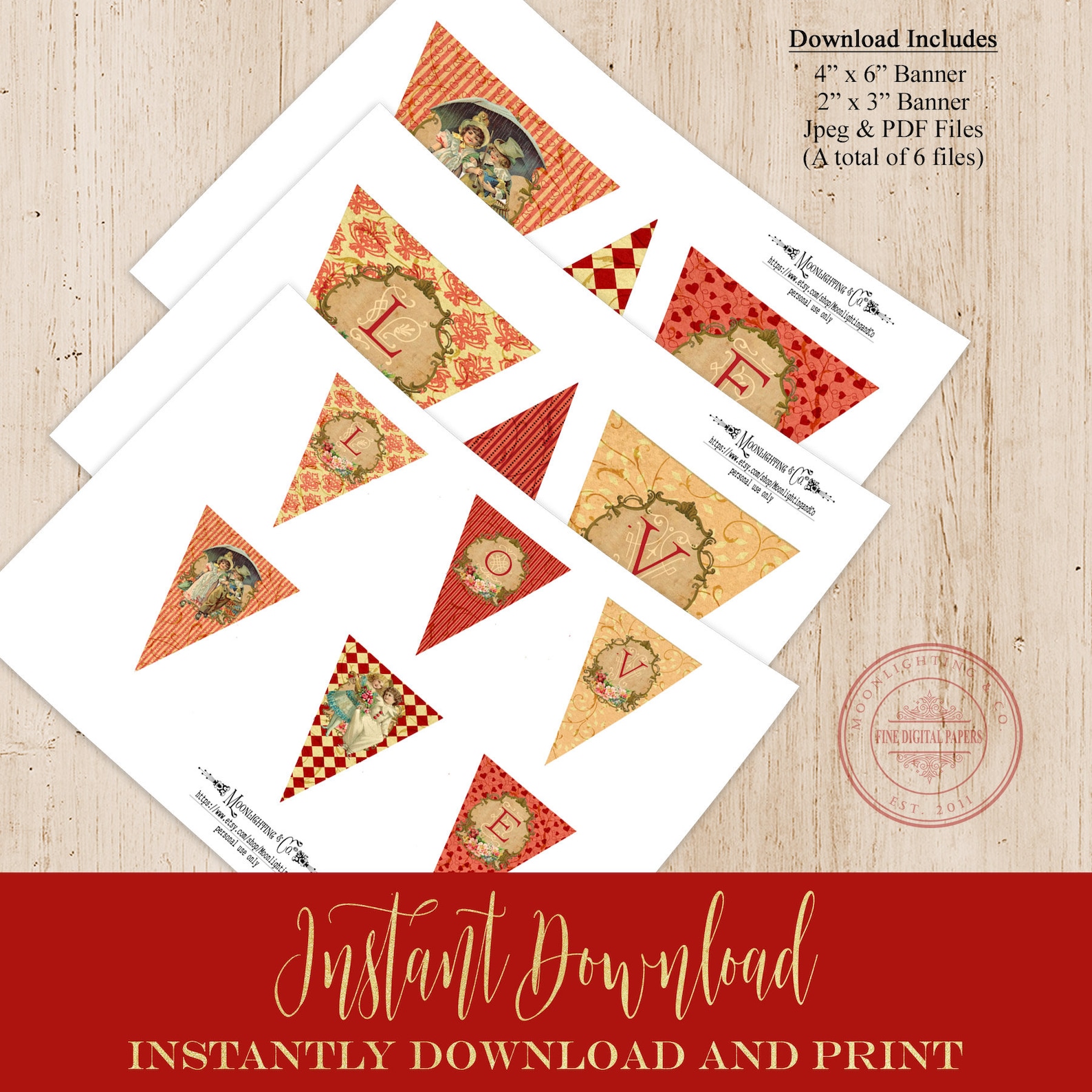 valentine-love-garland-printable-vintage-pennants-digital-etsy