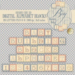 BUILDING BLOCKS ALPHABET 2D shabby chic numbers clip art baby clipart instant download digital boy baby neutral toys play time children 8011