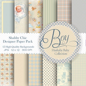 Baby Boy Digital Paper Pack, Shabby Chic, Scrapbook, Clipart, Instant Download, Vintage,  Digital Download Printable Backgrounds 8011