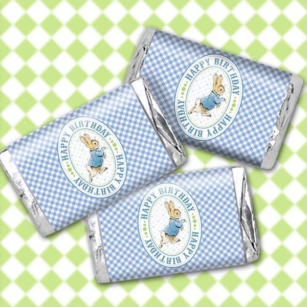 BIRTHDAY PETER RABBIT Candy Bar Wrapper Party Hershey Miniature Printable Blue Favor Download Instant Download 4001