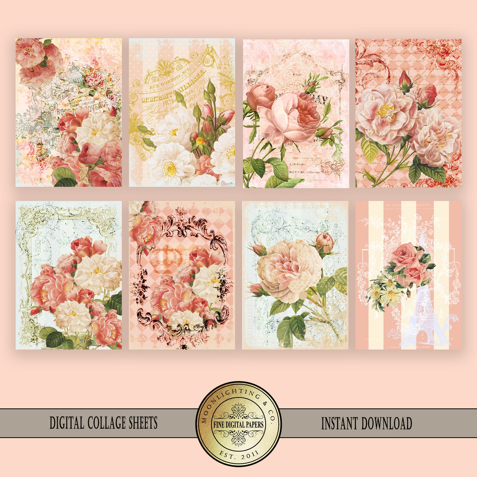 ATC DIGITAL COLLAGE Sheet French Flowers Roses Aceo Instant Download ...