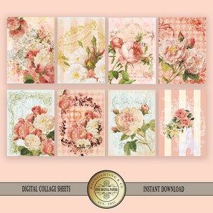 ATC DIGITAL COLLAGE Sheet French Flowers Roses Aceo Instant Download ...