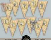VINTAGE EASTER BANNER Printable Party Bunting Pennants Garland Victorian Paper Goods Paper Crafting Instant Download Digital Collage Sheet