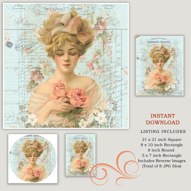Victorian Edwardian Lady, Shabby Chic, Vintage, Roses, Instant Download ...