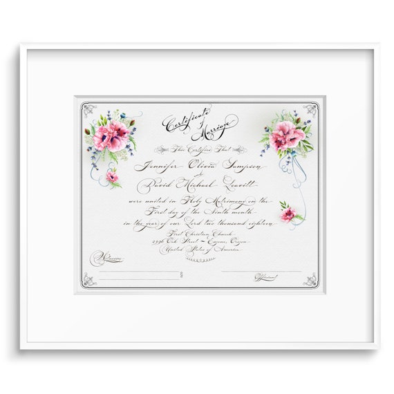 marriage certificate printable custom wedding certificate etsy