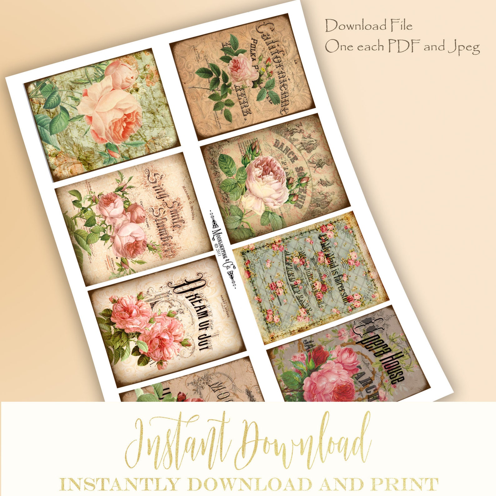 ATC ROSE TAGS Instant Download Digital Download Printable Collage Sheet ...