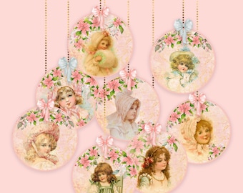 Christmas Tags Printable Victorian Little Girls Angels Shabby Chic Tags Digital Collage Sheet Hang Tags Digital Gift Tags Scrapbooking