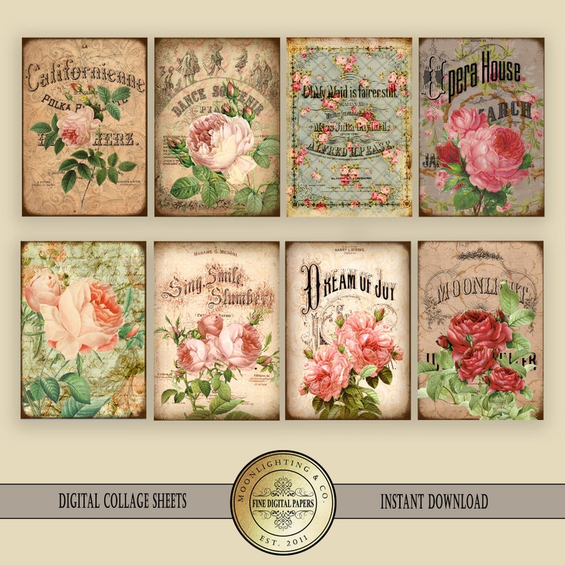 ATC ROSE TAGS Instant Download Digital Download Printable Collage Sheet ...