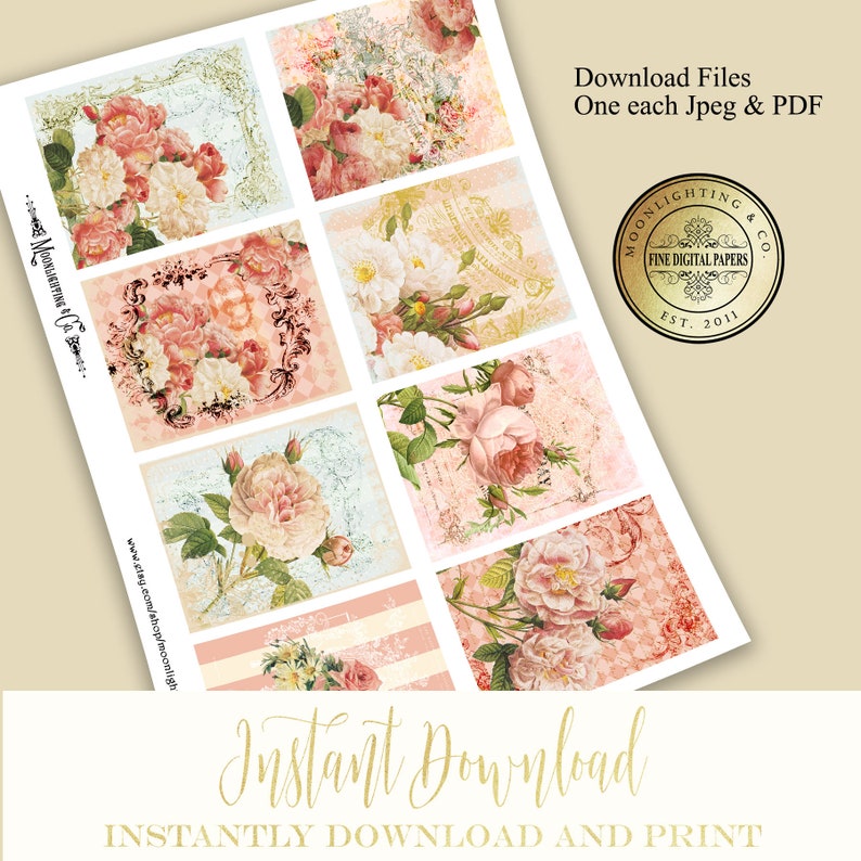 ATC DIGITAL COLLAGE Sheet French Flowers Roses Aceo Instant Download ...
