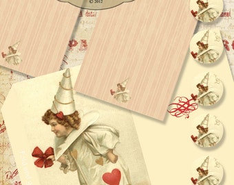 VINTAGE VALENTINE CARDS Printable Digital envelopes and vintage note cards in two sizes 873s