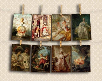 ATC ACE0 FRENCH Beauties Tags DIGITAL Atc Aceo Collage Sheet Download and Print Paper Crafts Card 509a