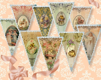 EASTER EGG BANNER Printable Party Bunting Pennants Garland Flags Victorian Paper Goods Paper Crafting Instant Download 611b