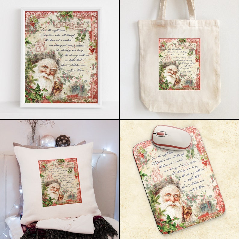 Christmas Santa Printable Transfer Digital Sheets Print on Fabric Paper