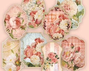 Vintage Shabby Tags Flower Digital Collage Sheet Instant Download Paper Crafts Printable Collage Sheet Cards Gift Tags Scrapbooking 510t