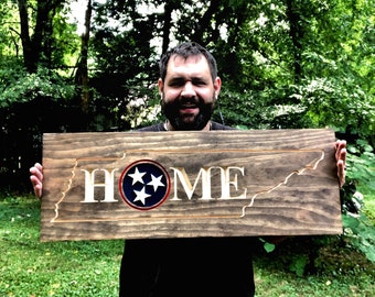 Tennessee HOME Wooden Sign with Tristar - Nashville, Music City