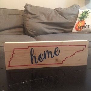 Tennessee &quot;home&quot; Wooden sign - Red TN, Blue Lettering - Pine - Custom color opinions