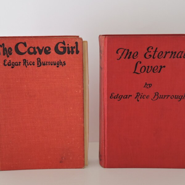Lot of 2 Antique 1925 Edgar Rice Burroughs Books - Jungle Adventure Novels - The Cave Girl, The Eternal Lover